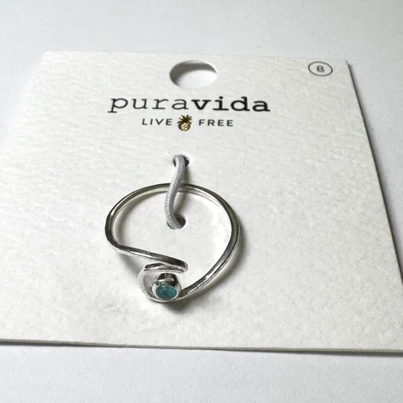 🌊 Pura Vida Shimmering Wave Blue Apatite 925 Sterling Silver Ring - Size 8 - Picture 2 of 4